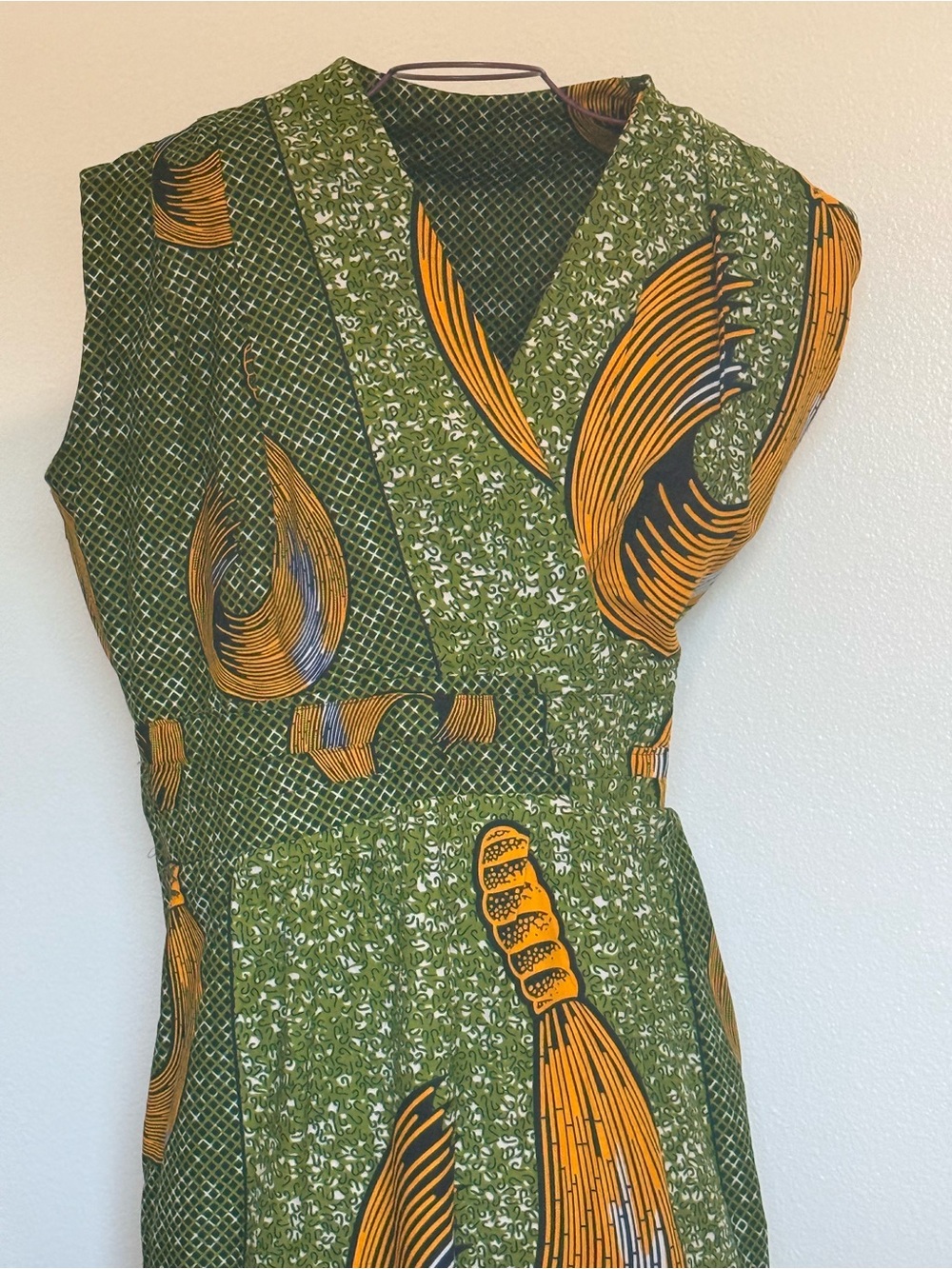 Green and Mustard Patterned Wrap Maxi Dress-African Dress